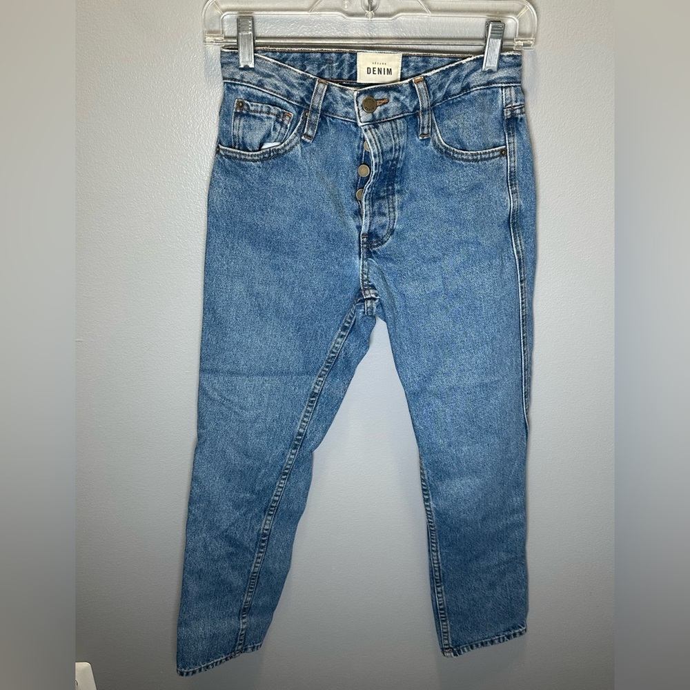 Sezane‎ Women's Tapered Leg Blue Denim Button Fly Jeans Size 23